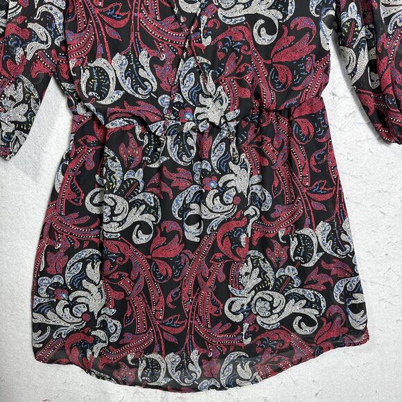 BeBop Purple and Black Print 3/4 Cinch Sleeve Dress Size Large - Picture 7 of 13